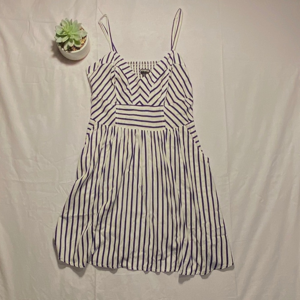 fit and flare blue and white striped dress